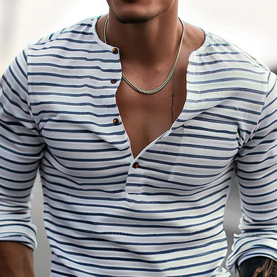 Benjamin® | Striped Long-Sleeved Shirt With Henley Collar