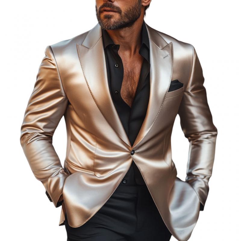 Men's Retro Elegant Satin Peak Lapel Single Breasted SliFit Blazer