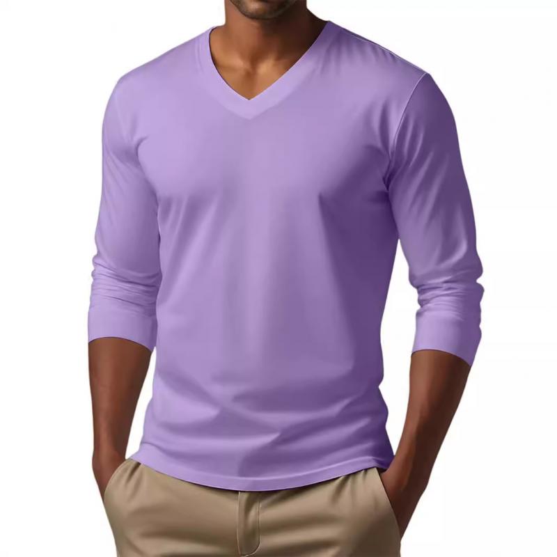 Men's Casal V-neck Cotn Blended SliFit Long Sleeve T-shirt