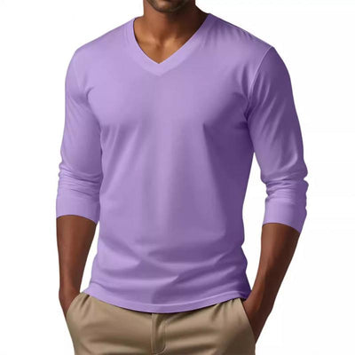 Men's Casal V-neck Cotn Blended SliFit Long Sleeve T-shirt