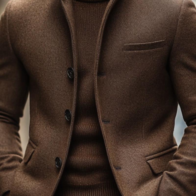 Men's Vintage Wool Blend Stand Collar Single Breasted Slim Blazer