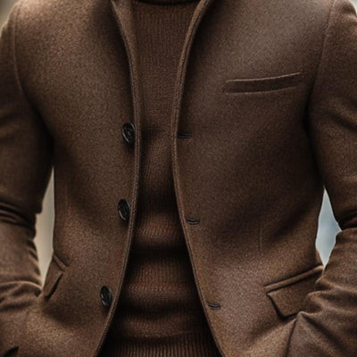 Men's Vintage Wool Blend Stand Collar Single Breasted Slim Blazer