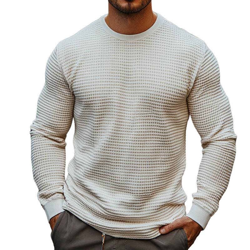 Joel | Men'S Retro Casual Solid Color Waffle Round Neck Long Sleeve T-Shirt 28567999To
