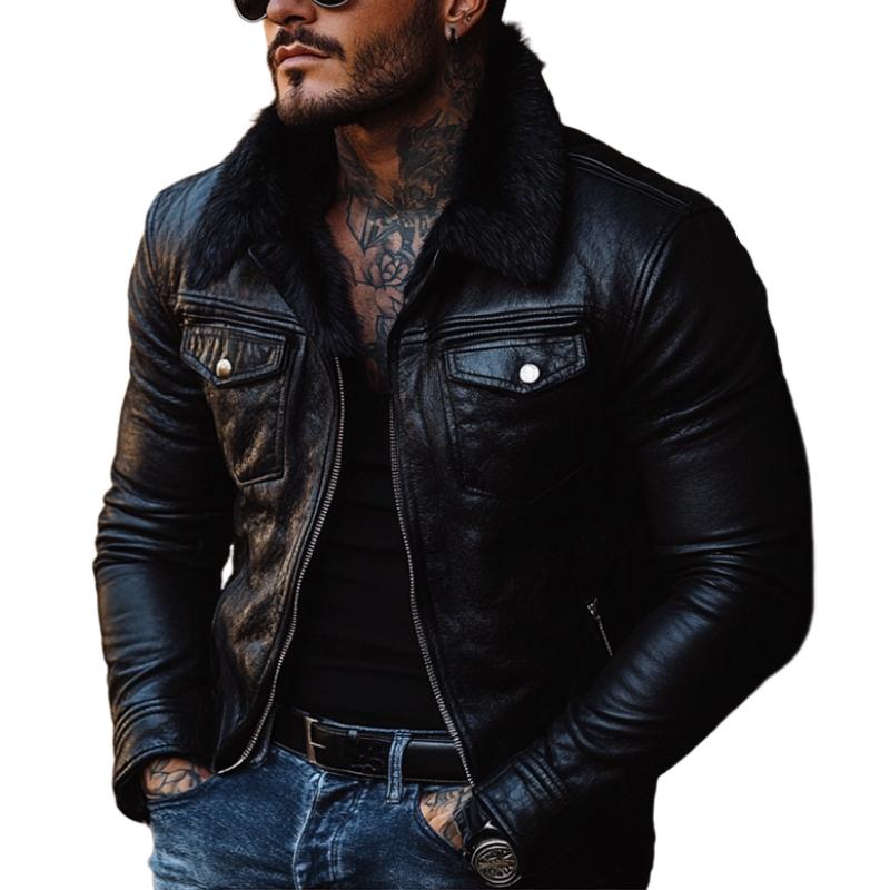 Men's Vine Fr Collar Leather Jacket