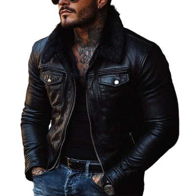 Men's Vine Fr Collar Leather Jacket