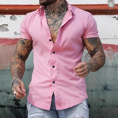 Bestla® | Men's Solid Lapel Short Sleeve Sports Fitness Shirt 23811118Z