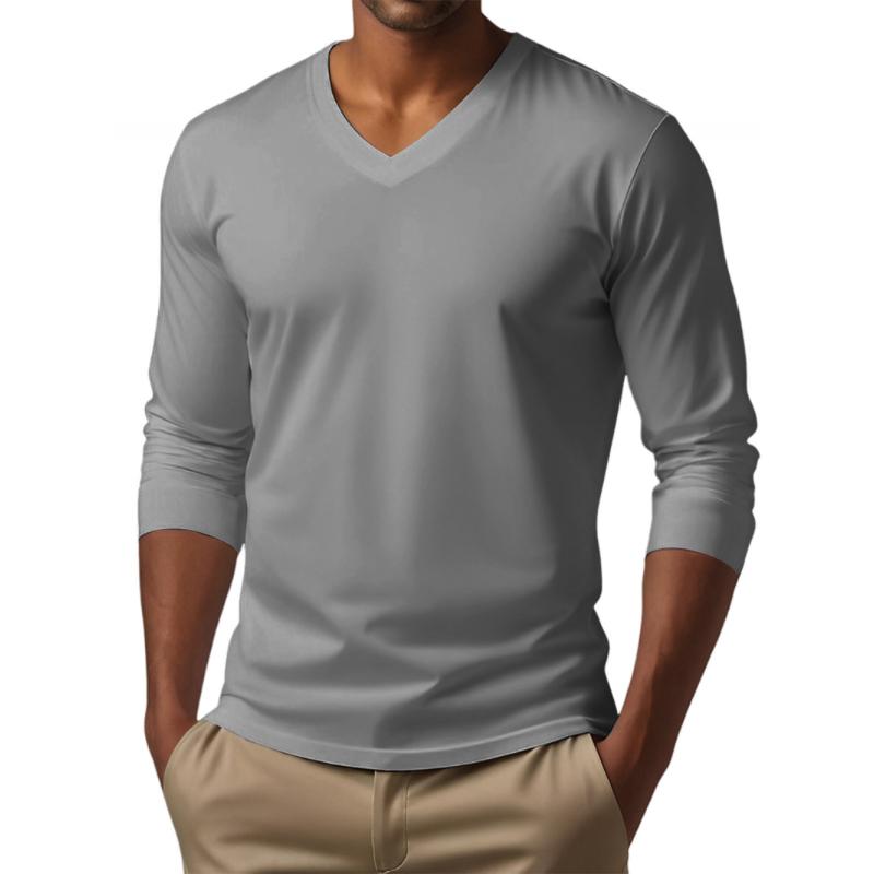 Men's Casal V-neck Cotn Blended SliFit Long Sleeve T-shirt