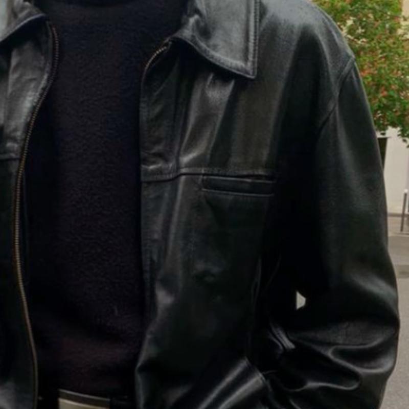 Men's Retro Casal Solid Color Lapel Leather Jacket