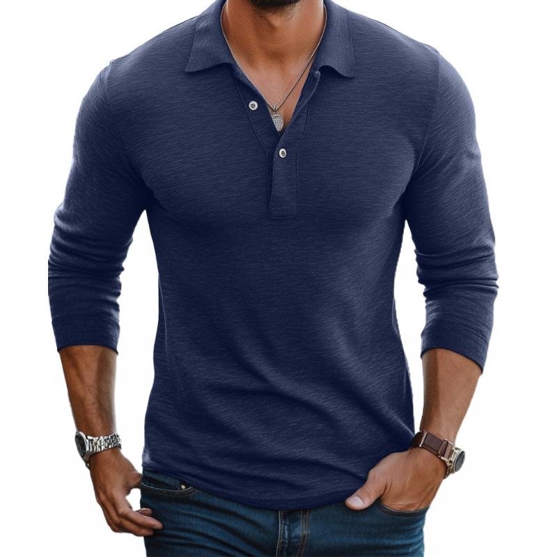 Men's Casual Cotton Blend Lapel Slim Fit Long Sleeve Polo Shirt