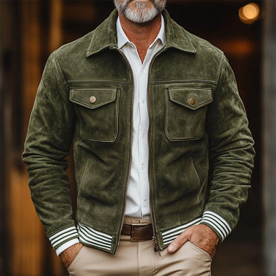 Men's Striped TriSede Lapel Chest Pocketipper Casal Jacket