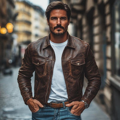 Men's Vine Leather Distressed Lapelipper SliFit Jacket