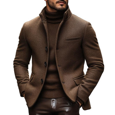 Men's Vintage Wool Blend Stand Collar Single Breasted Slim Blazer
