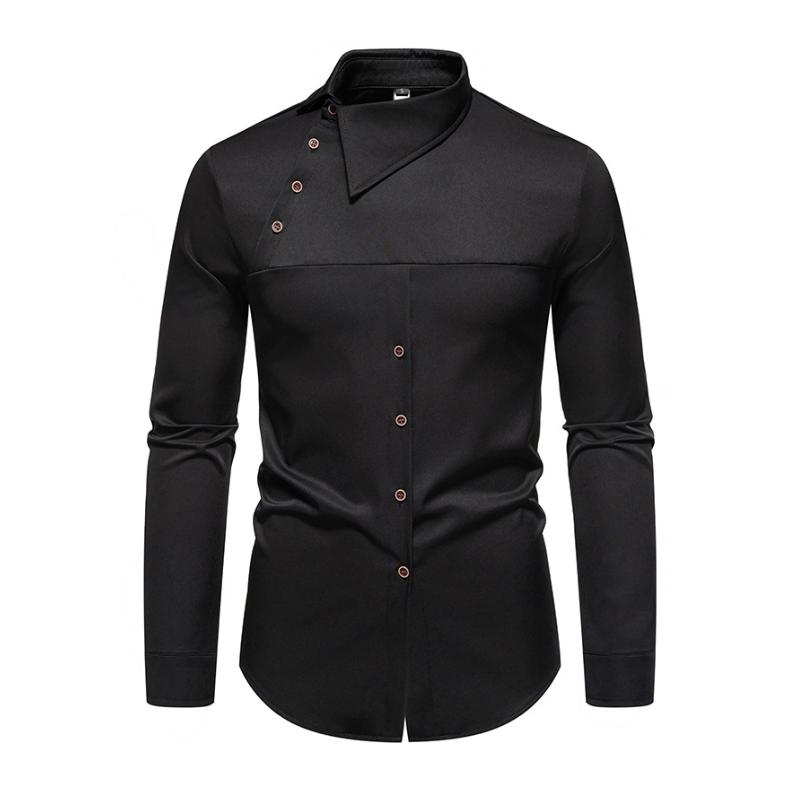 Men's Casal Lapel Slanted Placket Asymmetric SliFit Long Sleeve Shirt
