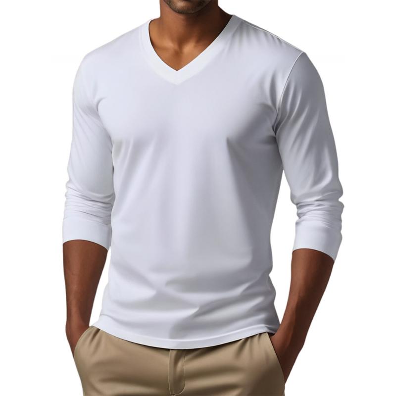 Men's Casal V-neck Cotn Blended SliFit Long Sleeve T-shirt