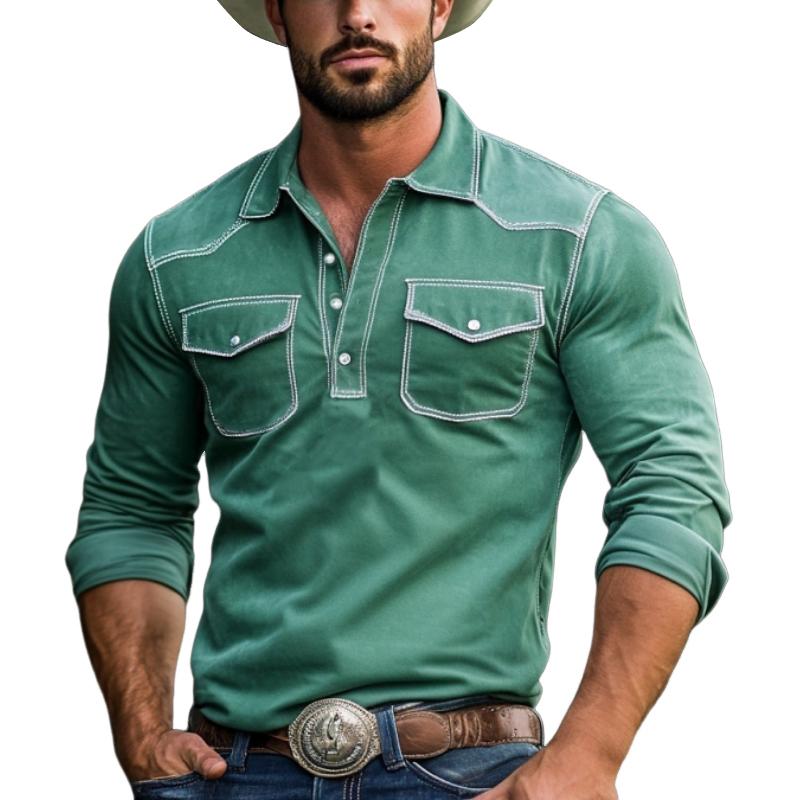 Men's Fashion Sede Western Style SliFit Long Sleeve Polo Shirt