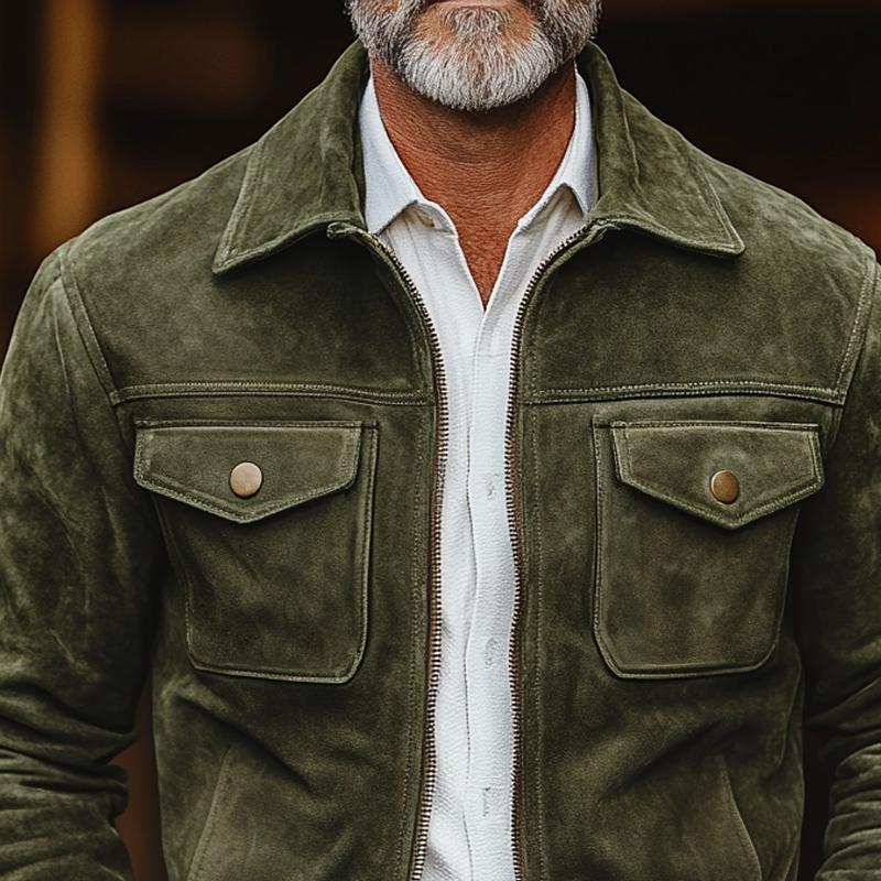 Men's Striped TriSede Lapel Chest Pocketipper Casal Jacket