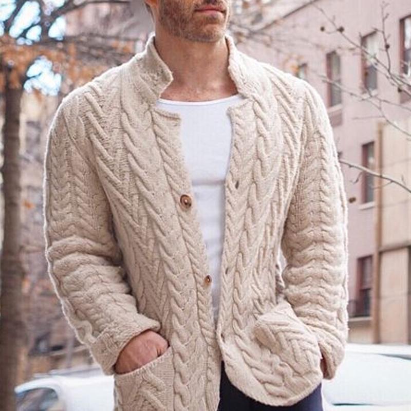 Men's Vine Stand Collar Single Breasted Cablenit Cardigan