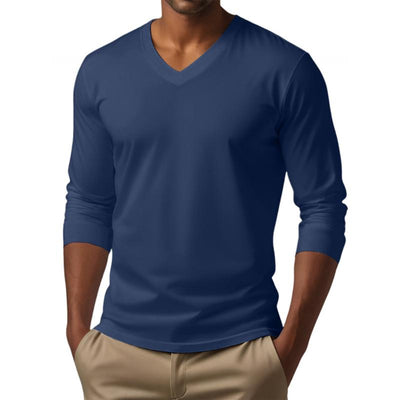 Men's Casal V-neck Cotn Blended SliFit Long Sleeve T-shirt