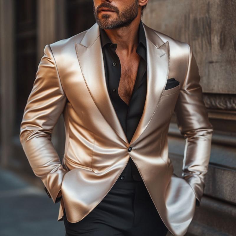 Men's Retro Elegant Satin Peak Lapel Single Breasted SliFit Blazer
