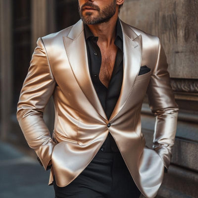 Men's Retro Elegant Satin Peak Lapel Single Breasted SliFit Blazer