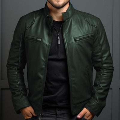 Men's Vine Stand Collaripper SliLeather Jacket