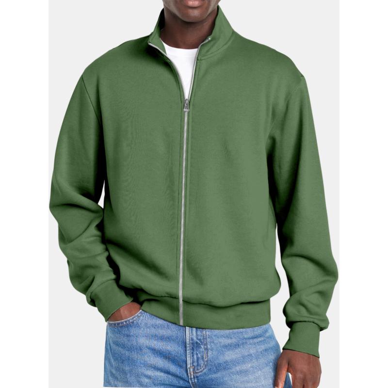 Men's Solid Coloripper Stand Collar Long Sleeve Sweatshirt Jacket