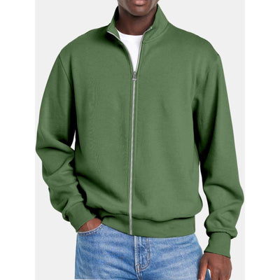 Men's Solid Coloripper Stand Collar Long Sleeve Sweatshirt Jacket