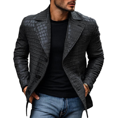 Men's Vine Sne Pattern Leather Notched Lapel SliFit Blazer