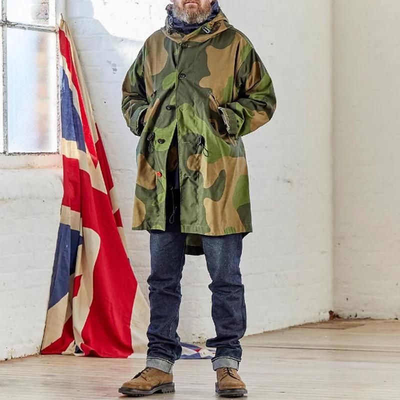 Men's Camoflage Hooded Single Breasted Trench Coat
