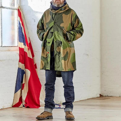 Men's Camoflage Hooded Single Breasted Trench Coat