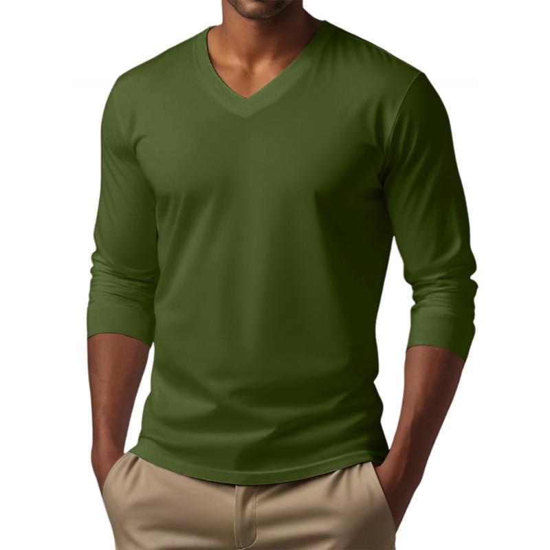 Men's Casal V-neck Cotn Blended SliFit Long Sleeve T-shirt