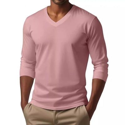 Men's Casal V-neck Cotn Blended SliFit Long Sleeve T-shirt
