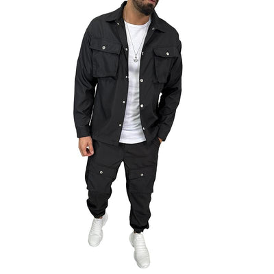 Men's Solid Color  Lapel Single Breasted Jacket Trosers Cargo Set