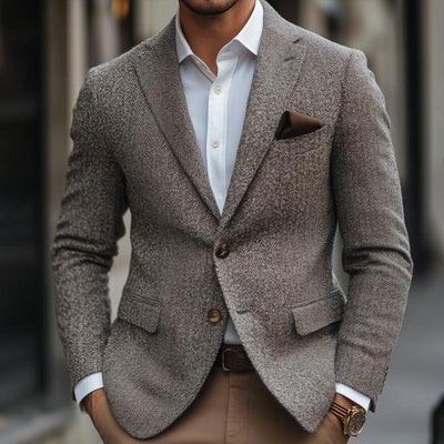 Men's Vine Herringbone Notch Lapel Two Btns SliBlazer