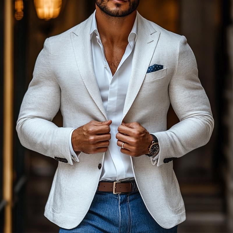 Men's Fashion Solid Color Peak Lapel Two Buttons Casual Blazer