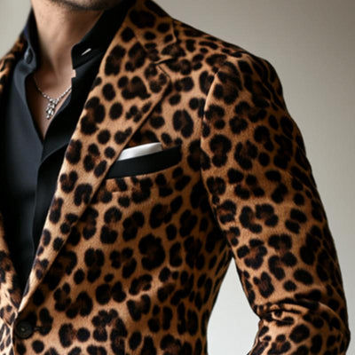 Men's Vine Casal Leopard Print Single Breasted Blazer