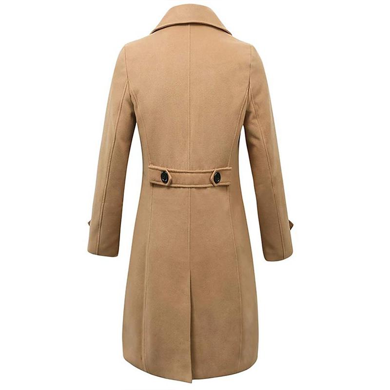 Men's Solid Notch Lapel Doble Breasted Long Coat