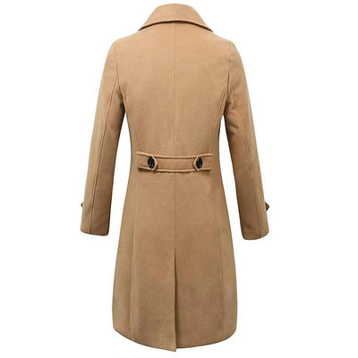 Men's Solid Notch Lapel Doble Breasted Long Coat
