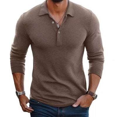 Men's Casual Cotton Blend Lapel Slim Fit Long Sleeve Polo Shirt