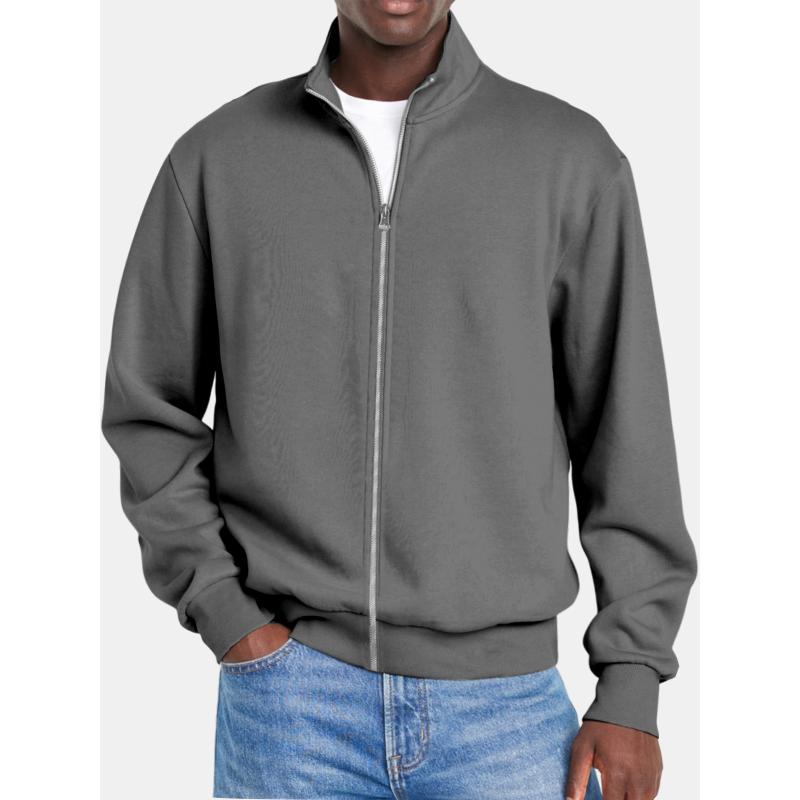 Men's Solid Coloripper Stand Collar Long Sleeve Sweatshirt Jacket