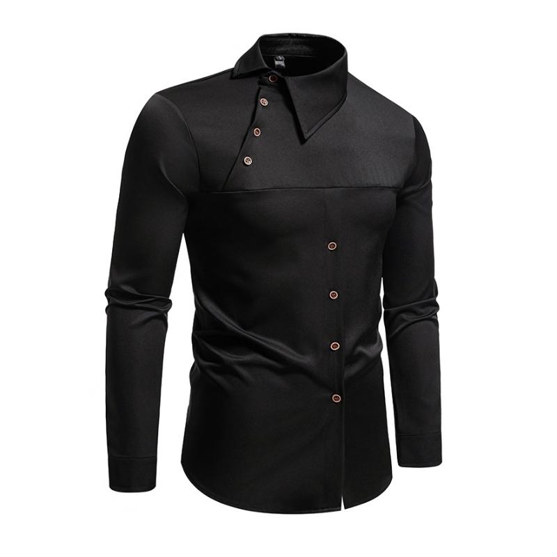Men's Casal Lapel Slanted Placket Asymmetric SliFit Long Sleeve Shirt