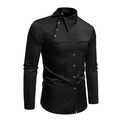 Men's Casal Lapel Slanted Placket Asymmetric SliFit Long Sleeve Shirt