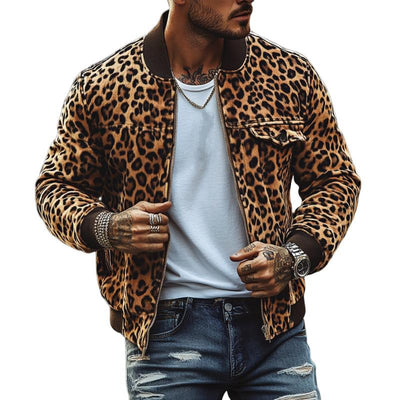 Men's Vine Leopard Print Chest Pocket Bomber Jacket