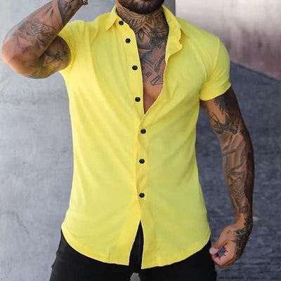 Bestla® | Men's Solid Lapel Short Sleeve Sports Fitness Shirt 23811118Z