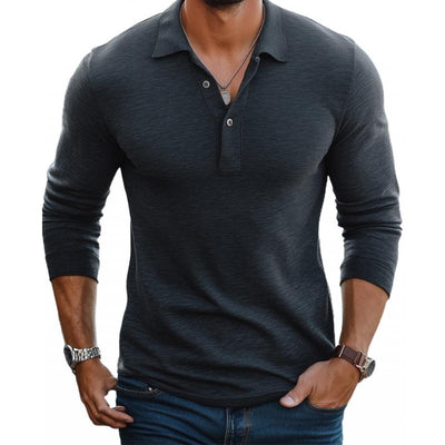 Men's Casual Cotton Blend Lapel Slim Fit Long Sleeve Polo Shirt
