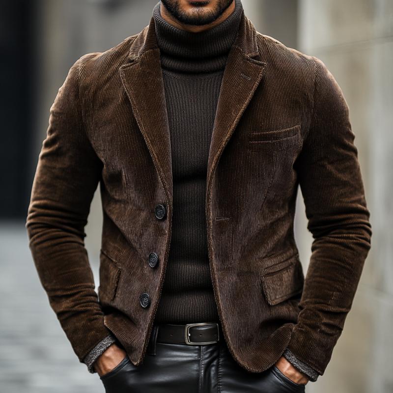 Men's Vine Notched Lapel Thick Cordroy SliBlazer