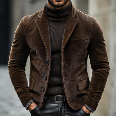 Men's Vine Notched Lapel Thick Cordroy SliBlazer