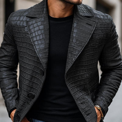 Men's Vine Sne Pattern Leather Notched Lapel SliFit Blazer