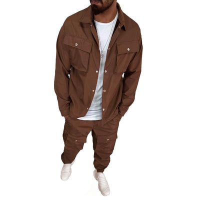 Men's Solid Color  Lapel Single Breasted Jacket Trosers Cargo Set