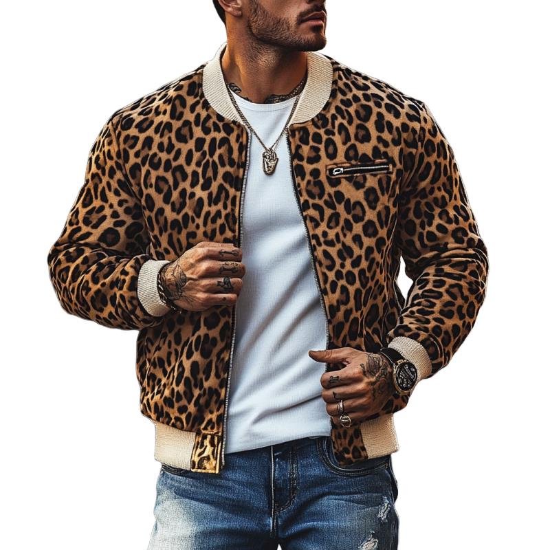 Men's Vine Leopard Print Colorblockip-p Bomber Jacket